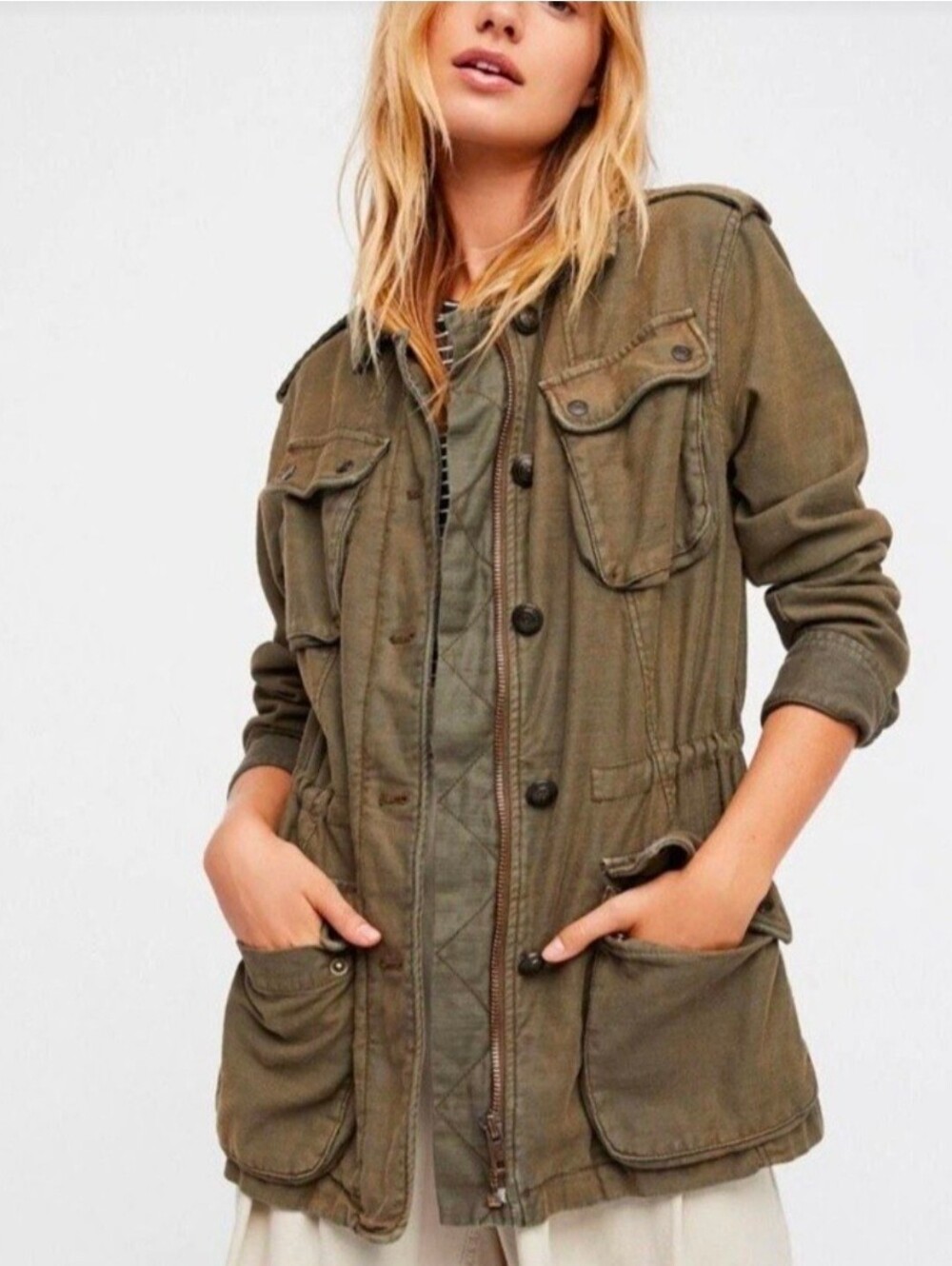 Free People Olive Military/Utility Zippered Jacket *1st Pic for reference only*